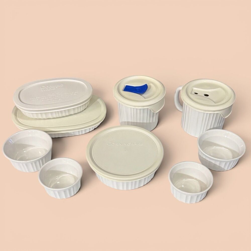 CorningWare French White Stoneware 13 PC Bakeware Serveware Set Lids
